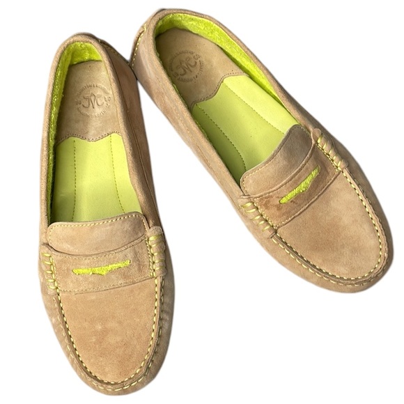 JOHNSON & MURPHY SUEDE LOAFER SLIPPER W/ LIME GREEN ACCENT & RUBBER SOLE SZ 7 M - Picture 1 of 10